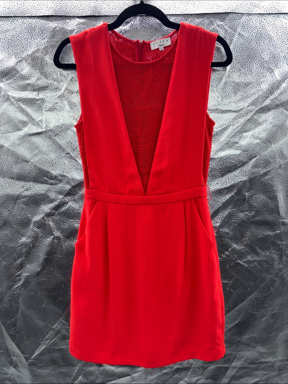 SUNCOO Red Deep V Mini Dress
